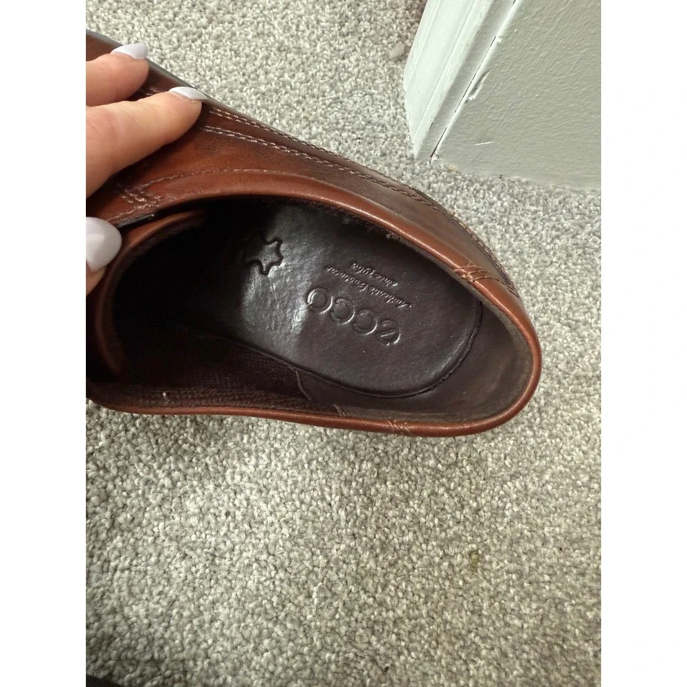 ECCO Mens Brown Leather Square Toe Derby Dress Shoes Shock Point‎ Size 46
